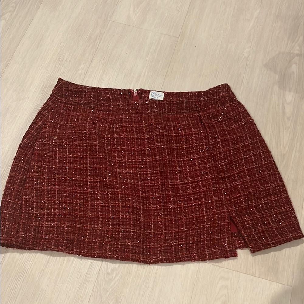 Francesca's Collections Burgundy Tweed A-Line Skirt
